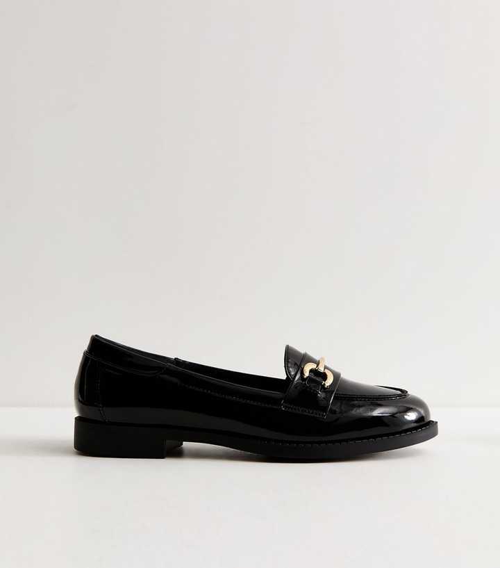 Black Patent Faux Leather Horsebit Loafers