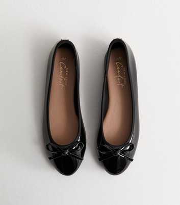 Black Patent Faux Leather Ballet Pumps