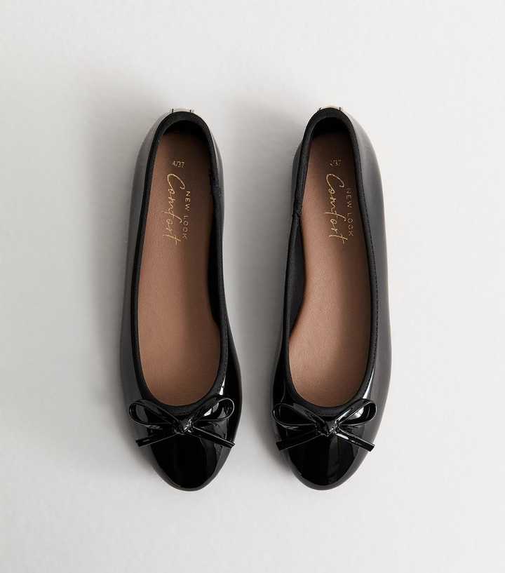 Black Patent Faux Leather Ballet Pumps | New Look