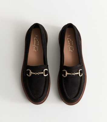 Black Faux Suede Horsebit Details Loafers