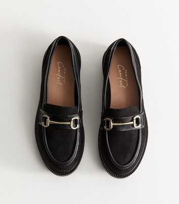 Black Faux Suede Horsebit Detail Loafers