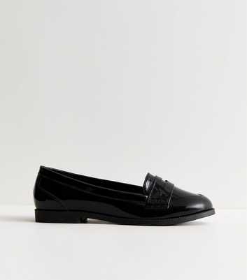 Black Faux Patent Leather Penny Loafers