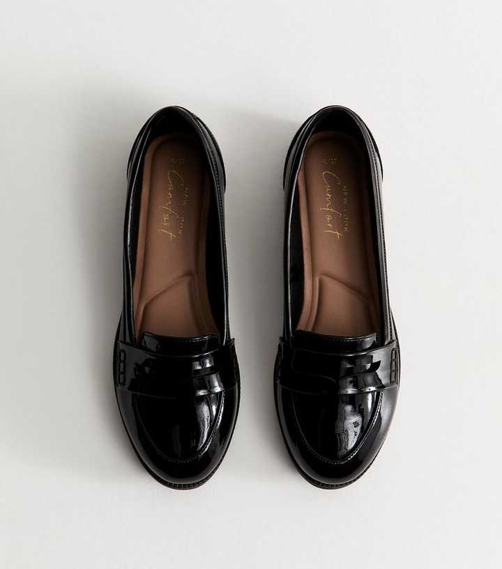 Black Faux Patent Leather Penny Loafers
