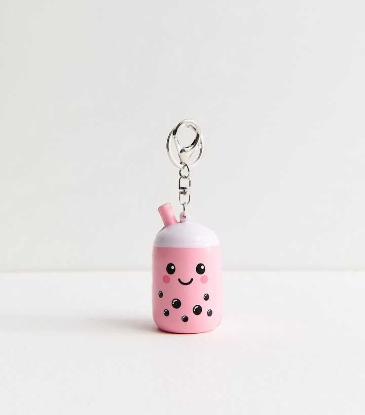 Pink Boba Tea Stress Ball Key Ring