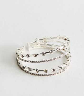 Silver Tone Four Row Diamante Embellished Cuff