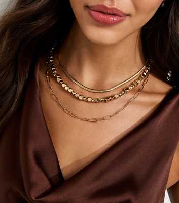 Warmies Gold Tone 3 Layer Beaded Chain Necklace
