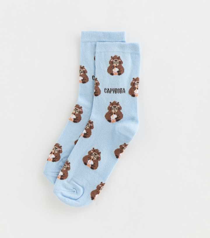 Light Blue Capyboba Capybara Patterned Ankle Socks