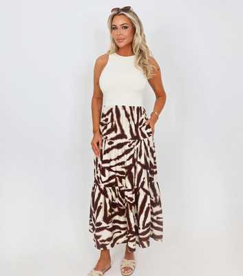 AX Paris Brown Animal Print 2 In 1 Smock Midi Dress