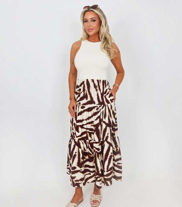 AX Paris Brown Animal Print 2 In 1 Smock Midi Dress