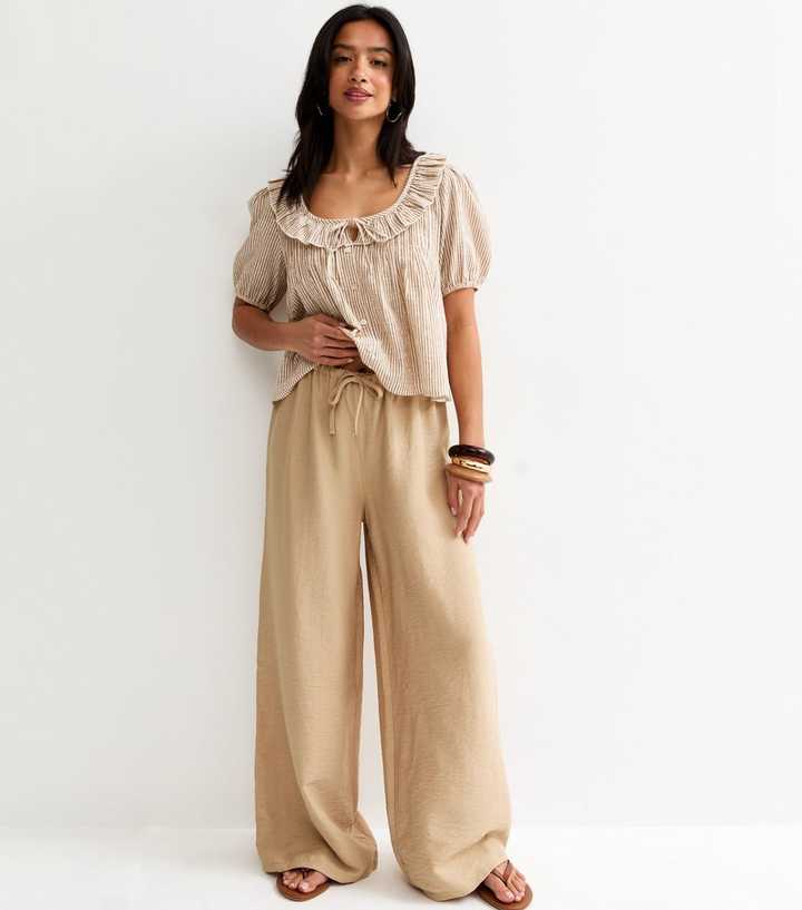 Petite Stone Drawstring Wide Leg Trousers
