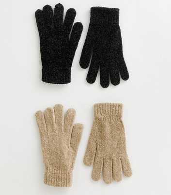 Pack of 2 Oatmeal and Black Chenille Gloves