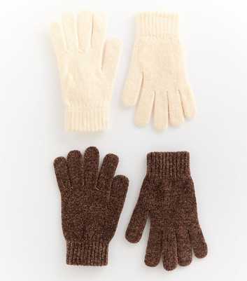 Pack of 2 Dark Brown and Cream Chenille Gloves