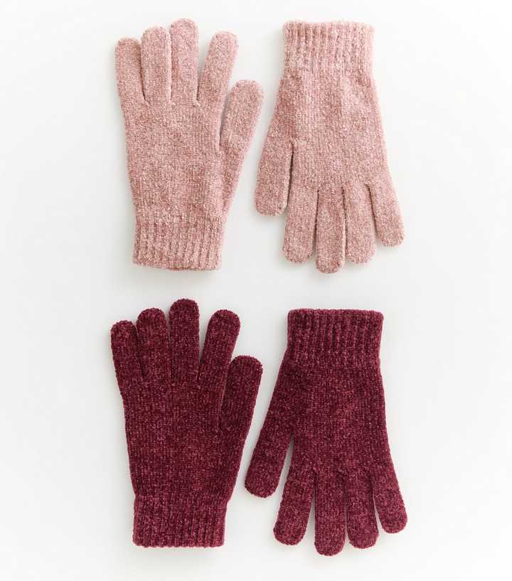 Pack of 2 Dark Burgundy and Pink Chenille Gloves
