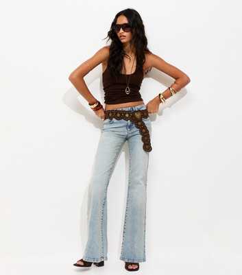Light Blue Double Button Low Rise Bootcut Jeans