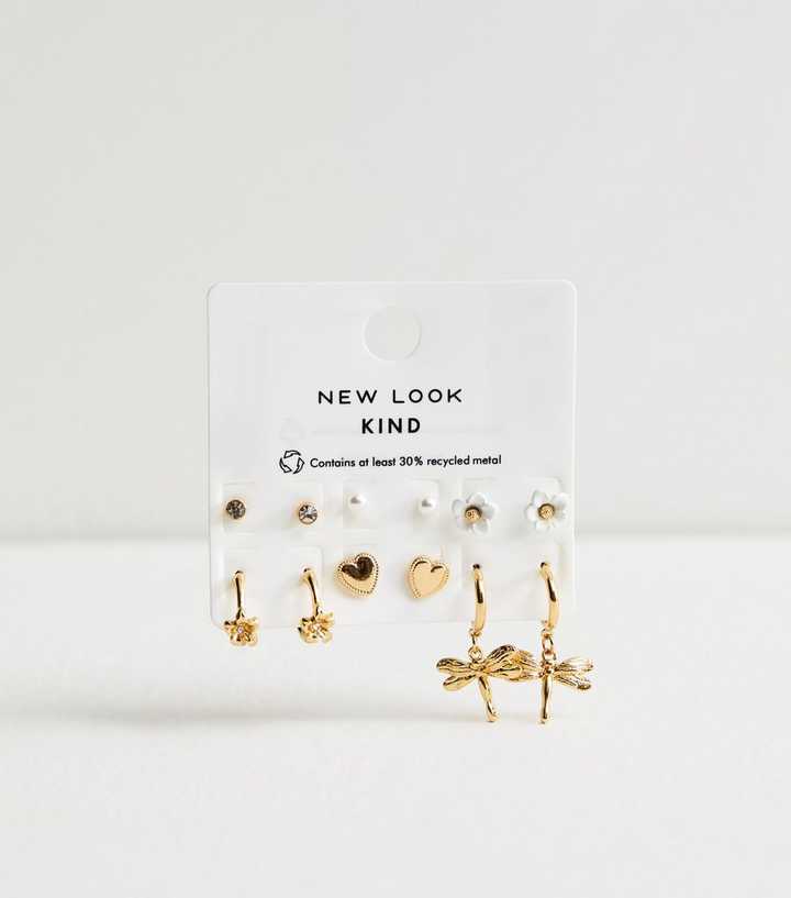 Pack of 6 Gold Tone Assorted Stud and Hoop Earrings