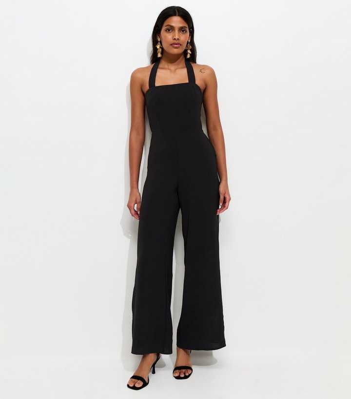Black Square Neck Halter Strap Jumpsuit