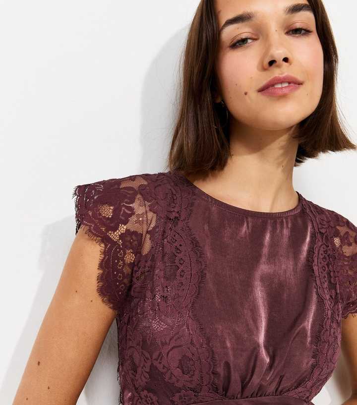 new look burgundy lace dress Dark Burgundy Lace Corset Midi Dress