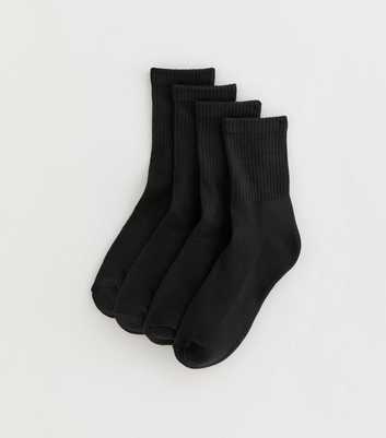 Pack of 4 Black Plain Ribbed Tube Socks