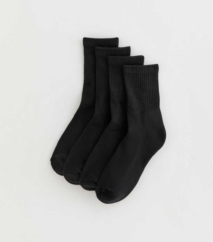 Pack of 4 Black Plain Ribbed Tube Socks
