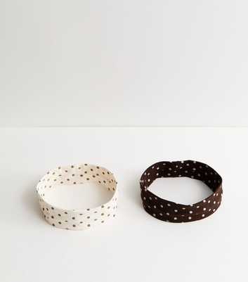 Pack of 2 Brown Stretchy Polka Dot Headbands