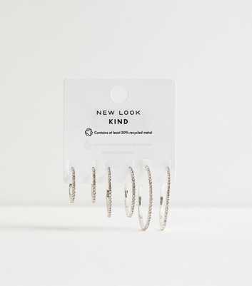 Pack of 3 Silver Tone Diamanté Hoop Earrings