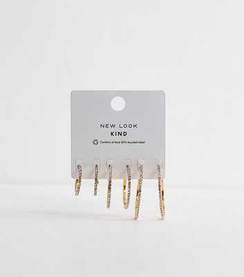 Pack of 3 Gold Tone Diamanté Hoop Earrings
