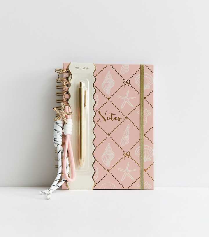 Pink Shell Print Lined Notebook and Pen Set