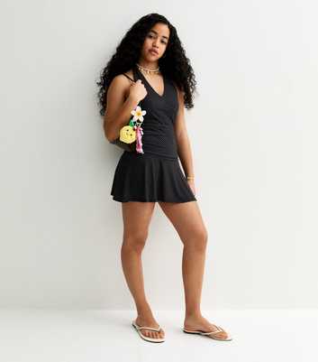 Girls Black Spot Print Halter Neck Dress
