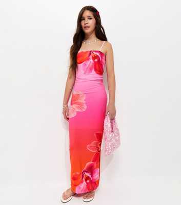 Girls Pink Tropical Print Maxi Dress