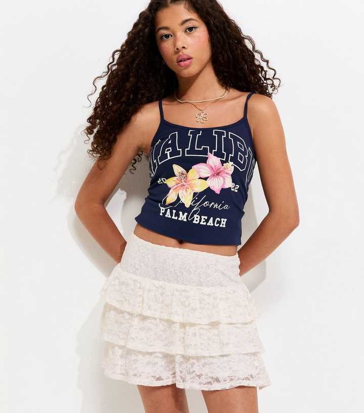 Girls White Lace Tiered Rara Skort