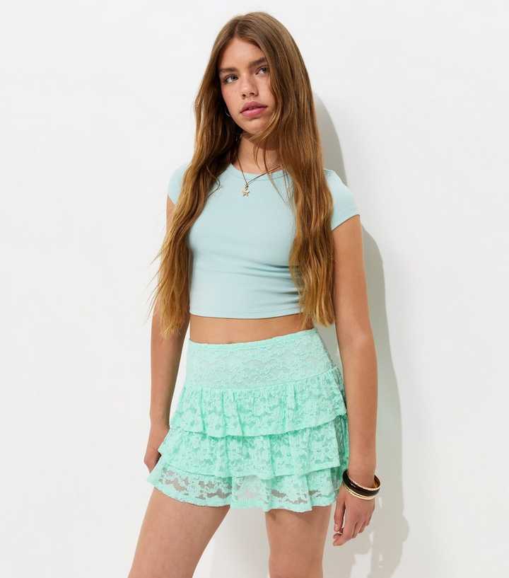 Girls Turquoise Lace Tiered Rara Skort