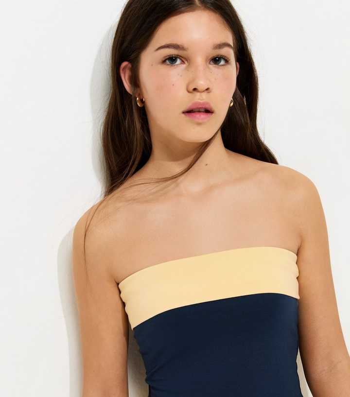 Girls Dark Blue Contrast Trim Bandeau Top