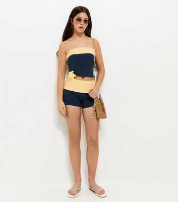 Girls Dark Blue Fold Over Waist Shorts