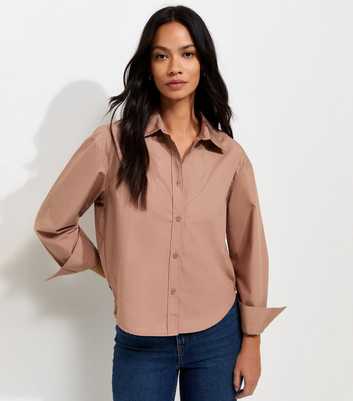 Mink Cotton Poplin Boxy Fit Long Sleeve Shirt