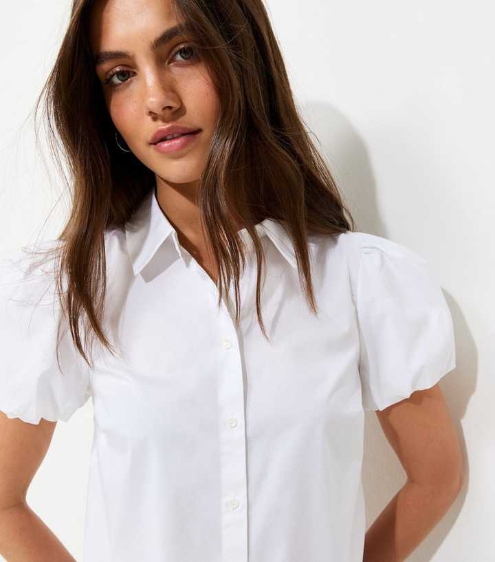 White Cotton Rich Puff Sleeve Shirt