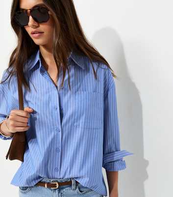 Blue Cotton Striped Oversized Shirt