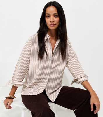 Brown Cotton Striped Oxford Shirt