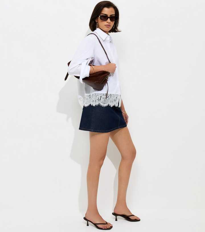 White Cotton Rich Lace Hem Shirt
