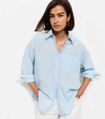 Blue Cotton Poplin Long Sleeve Shirt