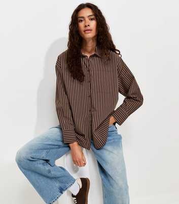 Brown Cotton Poplin Striped Long Sleeve Shirt