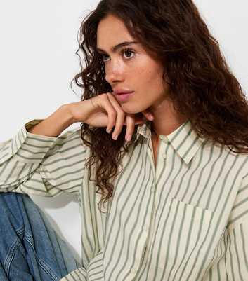 Green Cotton Poplin Striped Long Sleeve Shirt