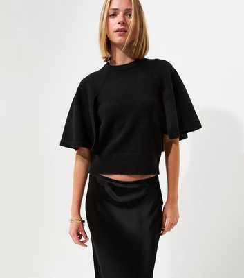 Black Knitted Cape Sleeve T-Shirt