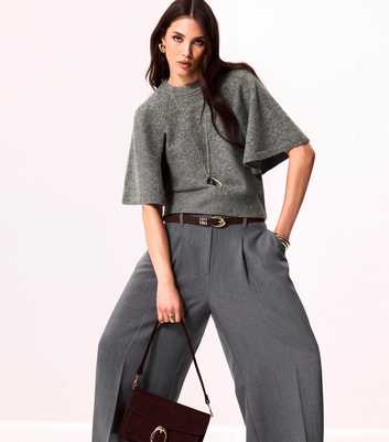 Grey Knitted Cape Sleeve T-Shirt