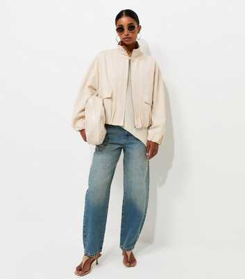 Stone Cotton Funnel Neck Bubble Hem Short Jacket