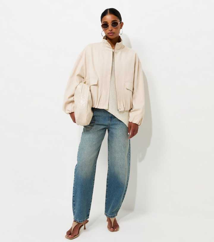 Stone Cotton Funnel Neck Bubble Hem Short Jacket