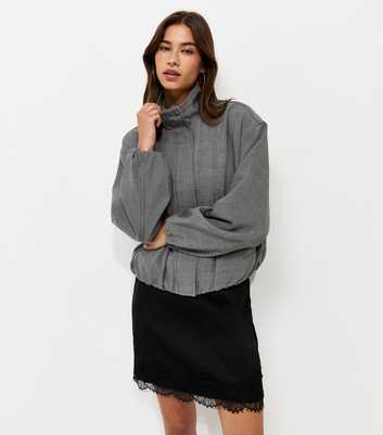 Grey High Neck Bubble Hem Jacket
