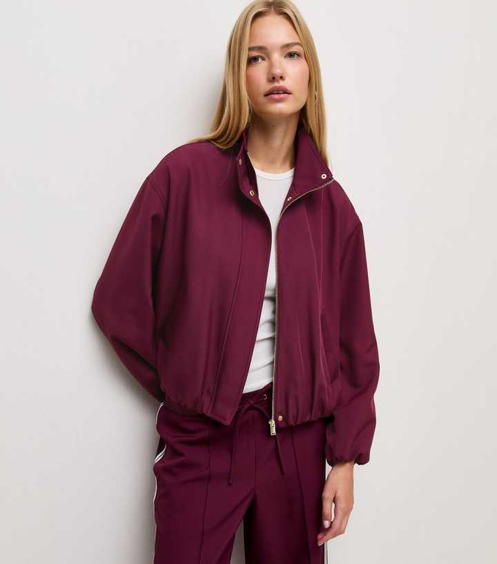 Red High Neck Bubble Hem Jacket