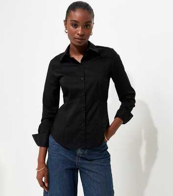 Black Cotton Rich Slim Long Sleeve Shirt