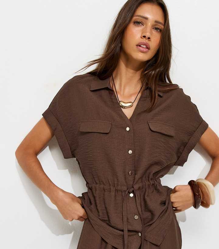 Dark Brown Utility Tie Front Shirt
