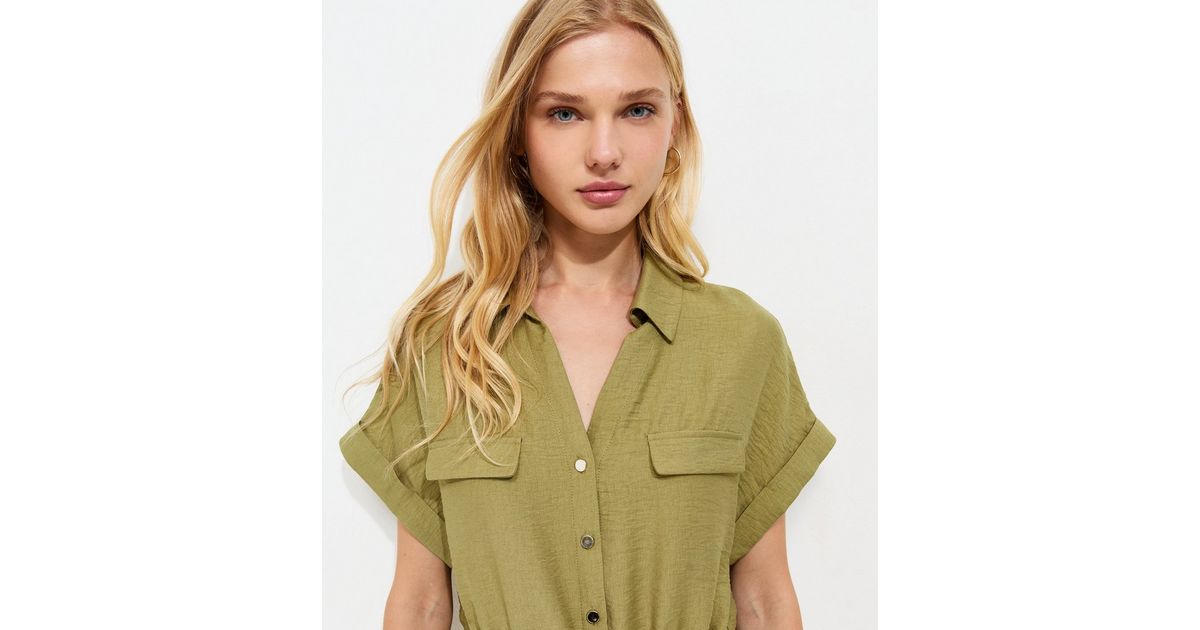 Light Khaki Utility Tie Front Shirt